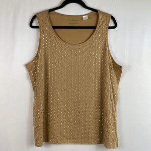 By Chico’s tan cotton blend embellished tank top size XL